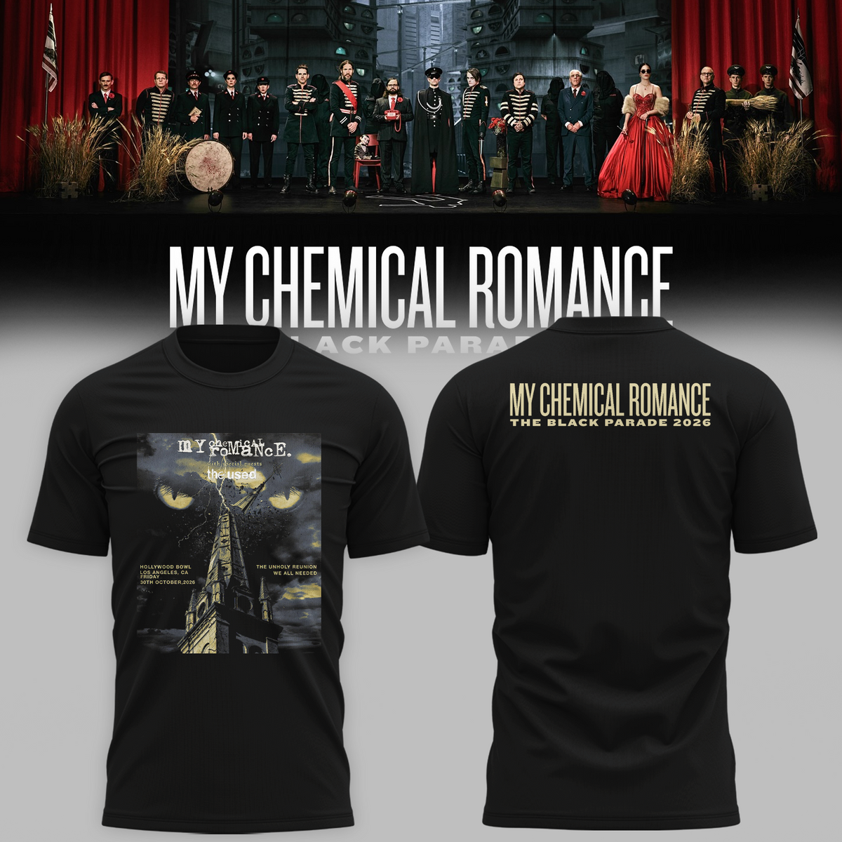 MCR x The Used Tour 2026 Shirt, MCR The Black Parade Hollywood Bowl LA Graphic Tee, Emo Rock Concert Apparel