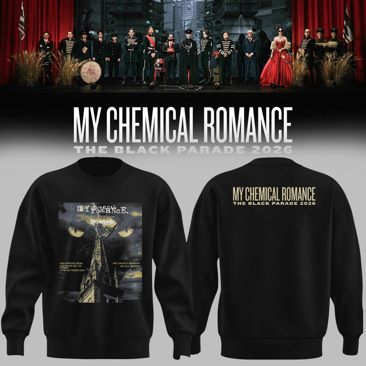 My Chemical Romance x The Used Tour 2026 Sweater, MCR The Black Parade Hollywood Bowl LA Graphic Tee, Emo Rock Concert Apparel