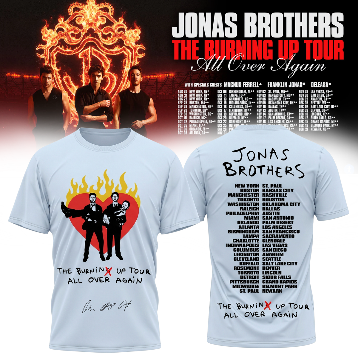 ,Jonas Brothers “The Burning Up Tour All Over Again 2026” Signature Limited Edition – Tshirt