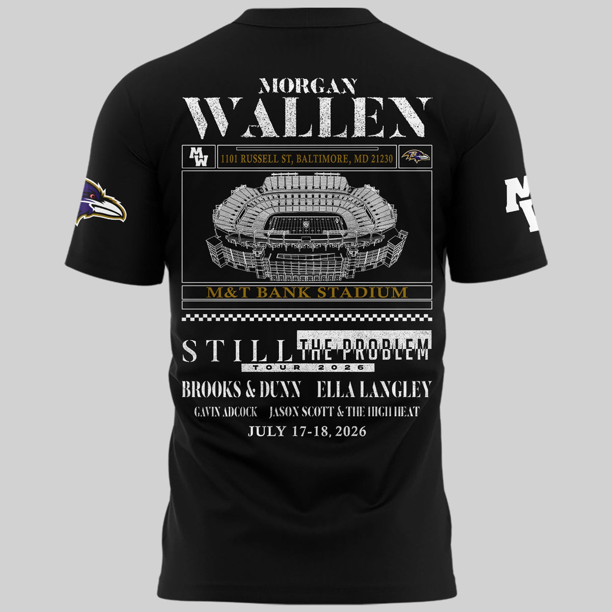 Exclusive Version Baltimore Ravens x Morgan Wallen Black Tshirt 2026