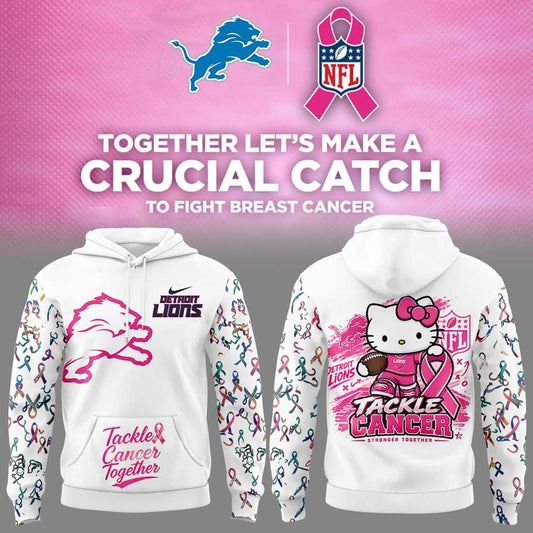 . D Lions Breast Cancer Awareness-Hello Kitty Tackle Cancer Together Hoodie