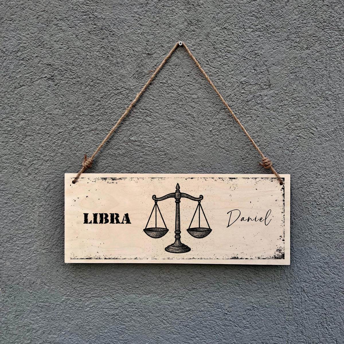 Libra Zodiac Sign Wooden Plaque: Rustic Astrology Wall Hanging