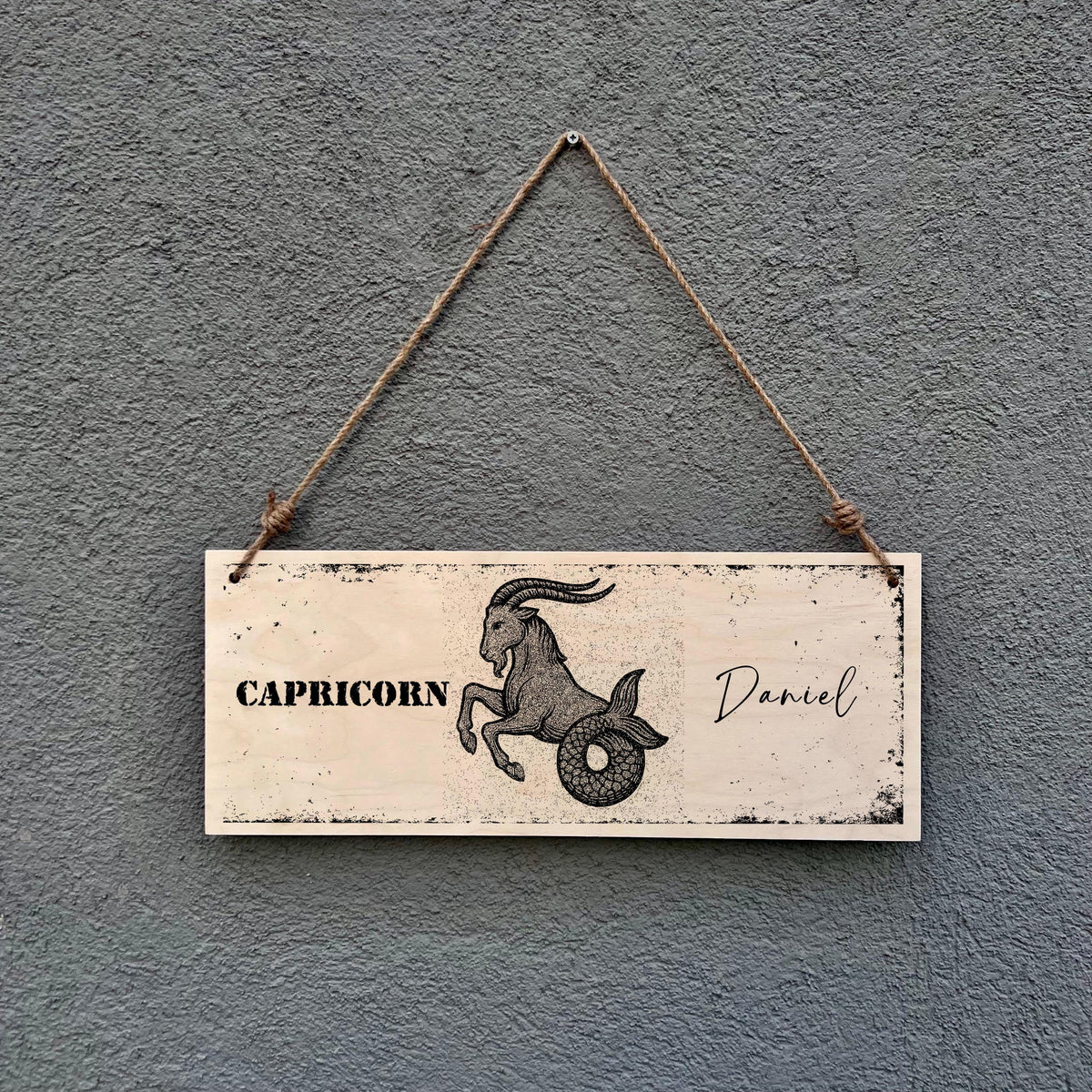 Capricorn Zodiac Sign Wooden Plaque - Personalized Name Wall Decor - Rustic Astrology Gift for Home