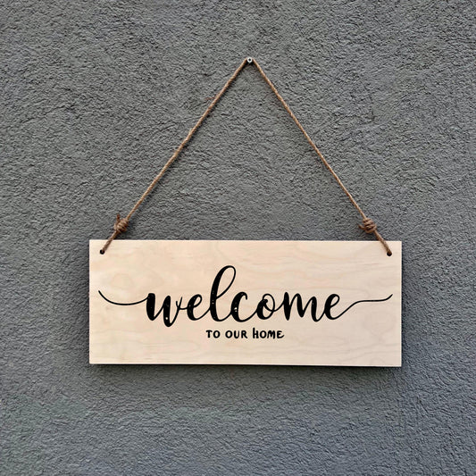 Rustic Welcome to Our Home Sign: Birch Wood Farmhouse Decor