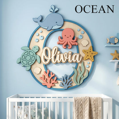 Personalized Nursery Monogram Name Sign, Custom 3D Wood Initial Letter Decor, Baby Room Door Hanger, Kids Birthday Gift, Wooden Wall Art