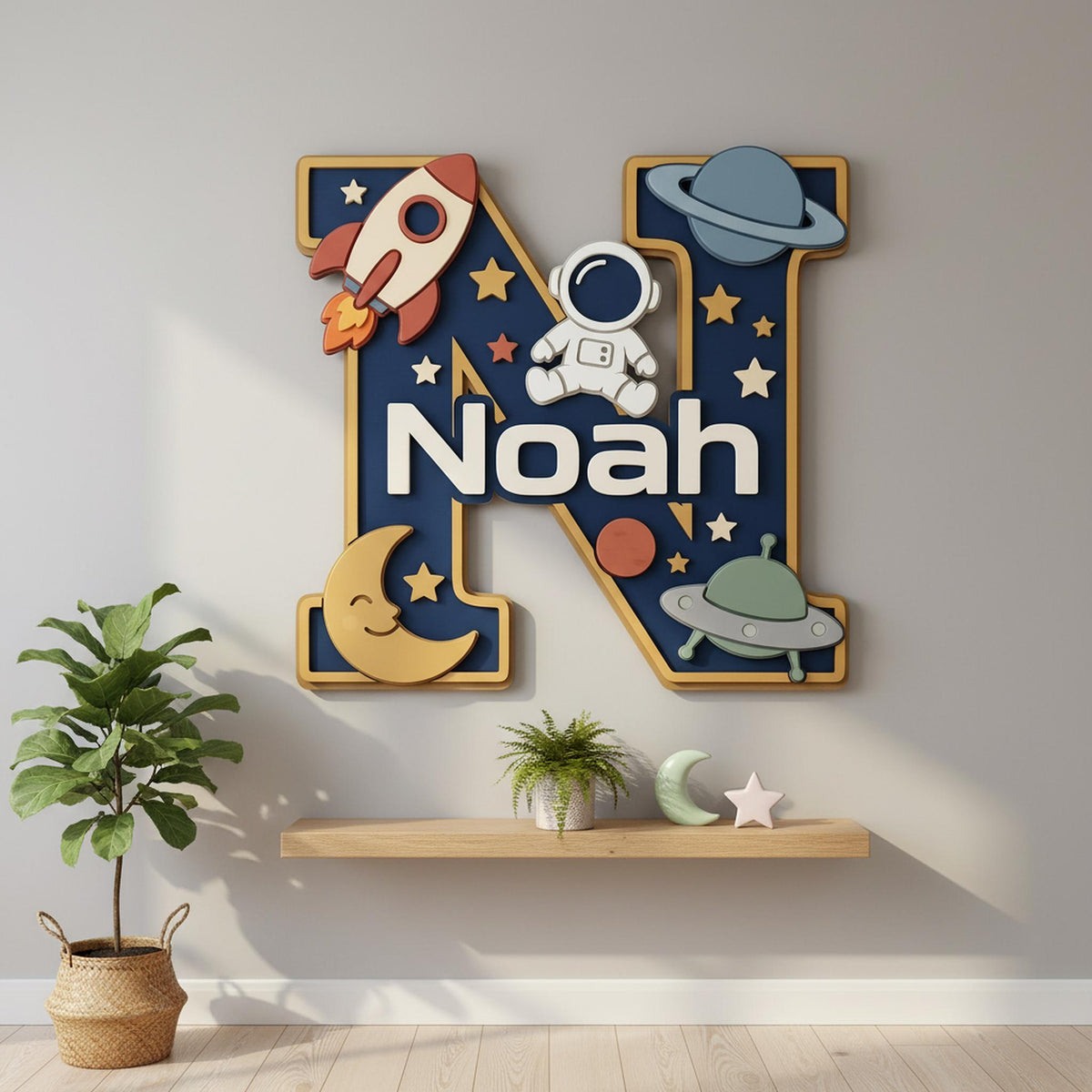 Personalized Nursery Monogram Name Sign, Custom 3D Wood Initial Letter Decor, Baby Room Door Hanger, Kids Birthday Gift, Wooden Wall Art