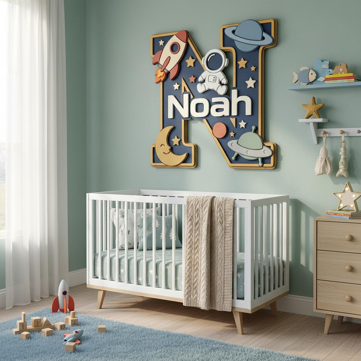 Personalized Dinosaur Nursery Monogram Sign, 3D Wood Initial Letter Decor, Custom Baby Door Hanger, Prehistoric Kids Wall Art, Wooden Gift
