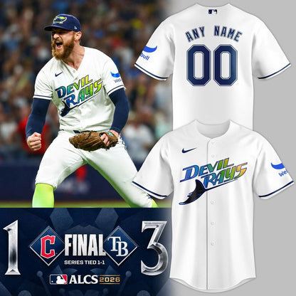 Tampa Bay Rays 2026 American League Champs Baseball Jersey - Vintage Devil Rays White Button Up Jersey