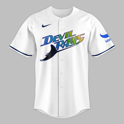 Tampa Bay Rays 2026 American League Champs Baseball Jersey - Vintage Devil Rays White Button Up Jersey