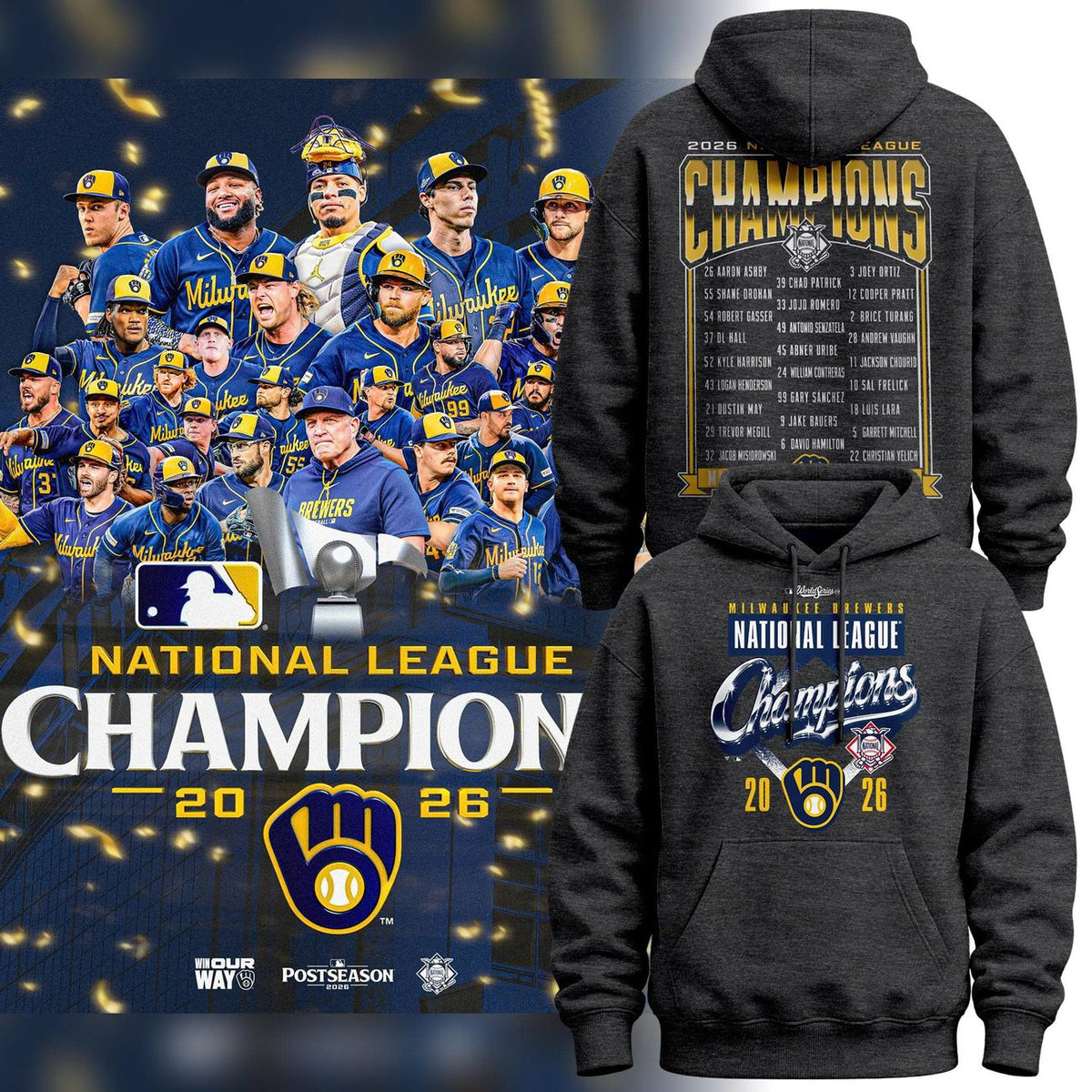 Limited Edition Hoodie Milwaukee Brewers 2026 National League Champions Locker Room
