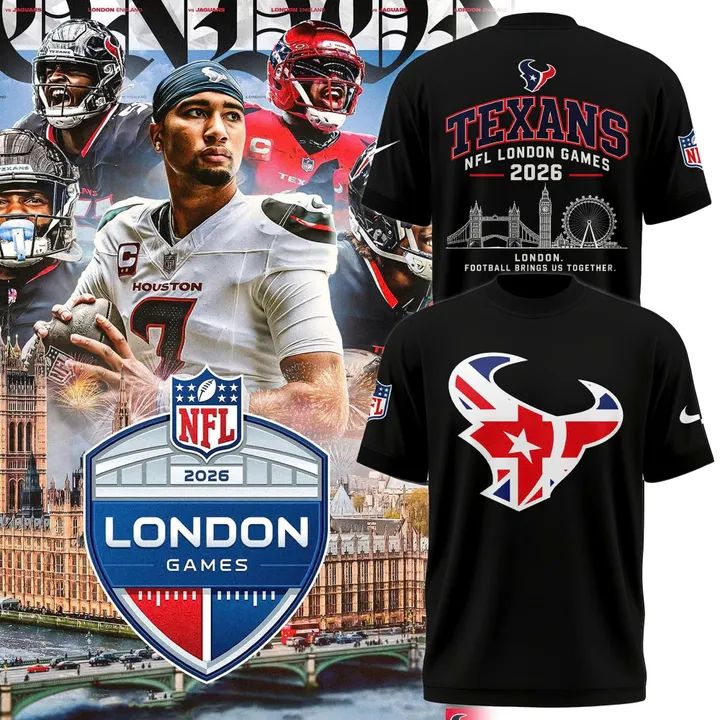 Houston Texans  London 2026 Black Graphic Tee Shirt with Team Logo