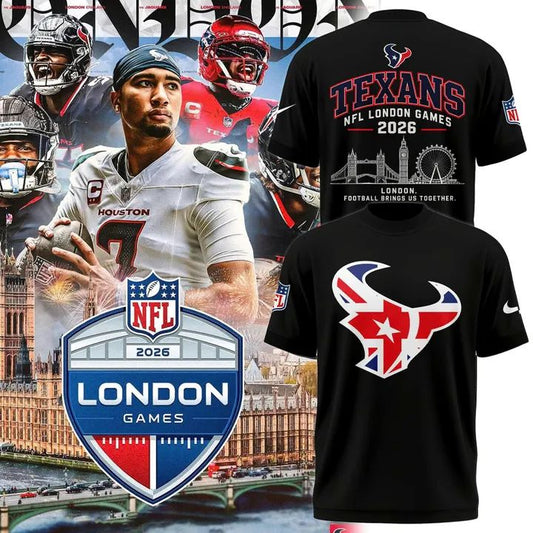 Houston Texans  London 2026 Black Graphic Tee Shirt with Team Logo