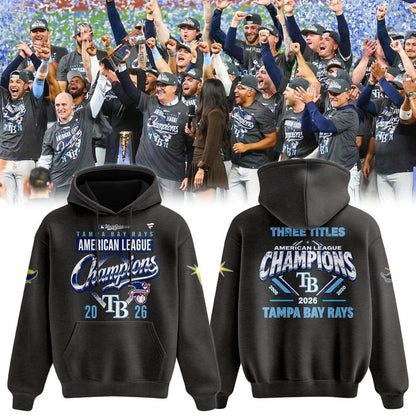 (Adult & Kids) Tampa Bay Rays 2026 American League Champions Hoodie - Three Titles Pullover
