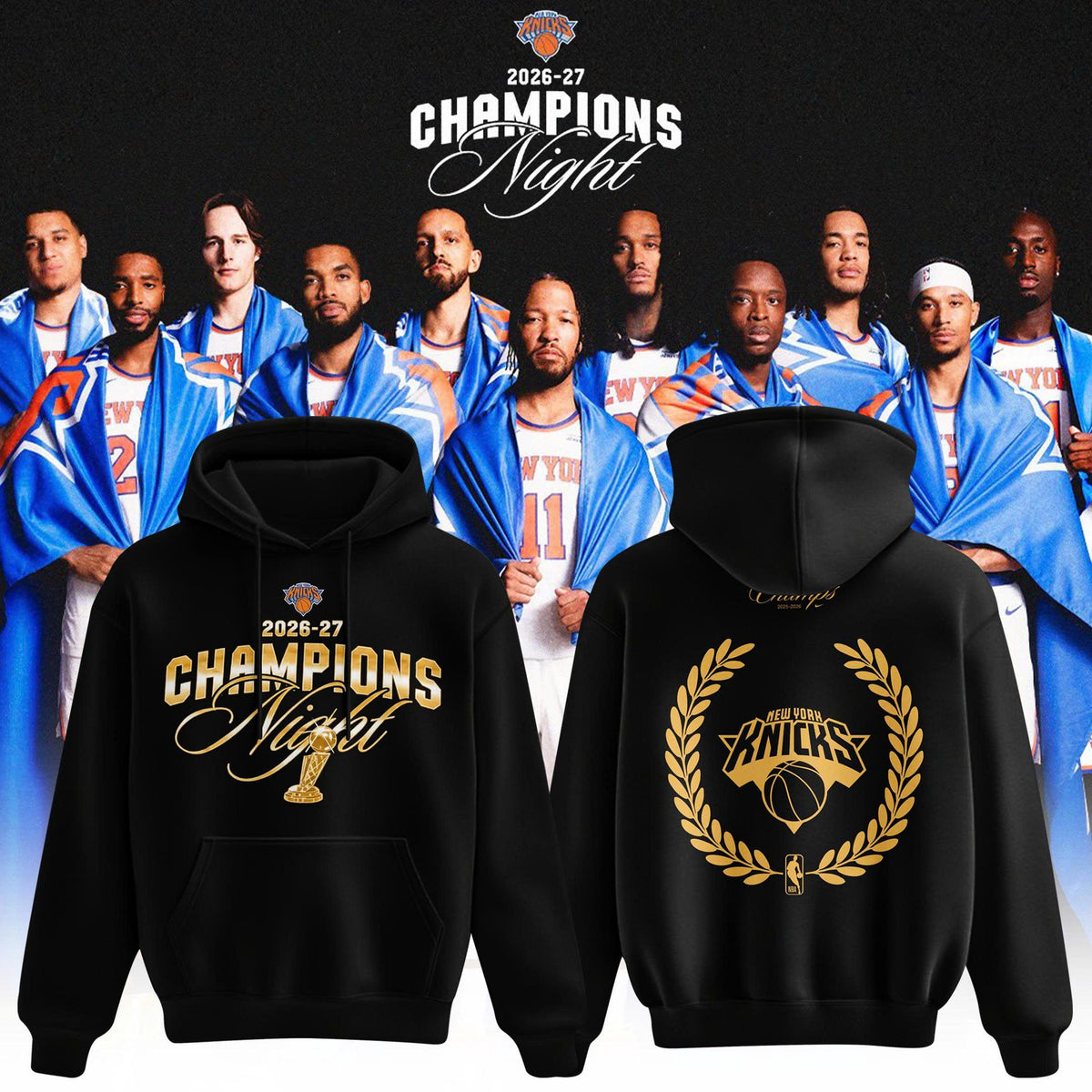 Unisex Black New York Knicks 2026 Champions Night Hoodie