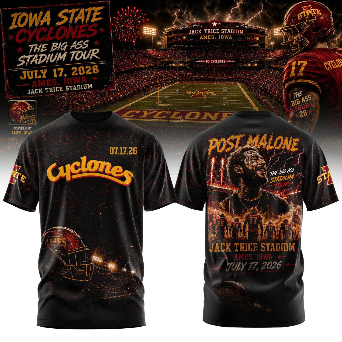 Post Malone Iowa State Cyclones Tour T-Shirt